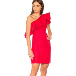 NWT- Halston Flounce One Shoulder Dress